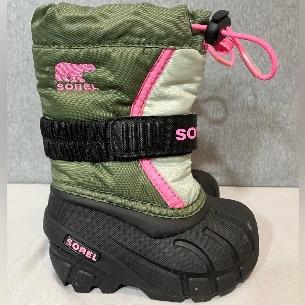 EUC Sorel Pink Green Flurry Snow Boots-Waterproof Insulated Lined Toddler Size 5
